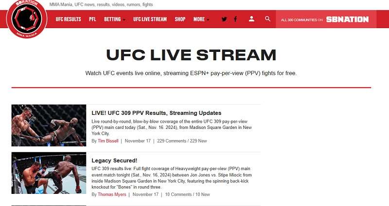 ufc free stream on mma mania