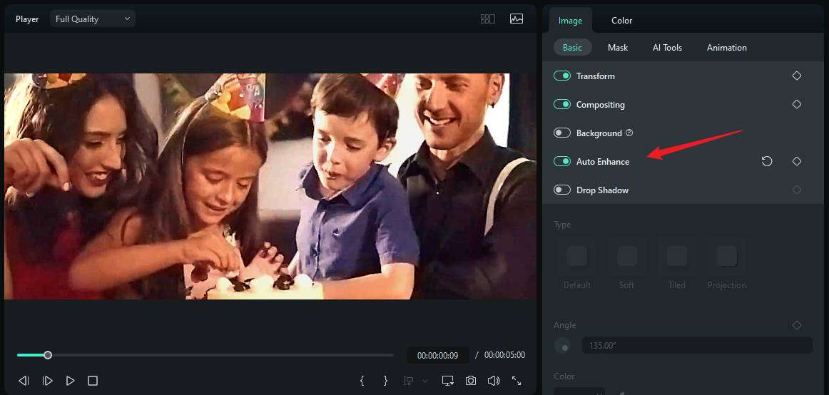 enable auto enhance in filmora