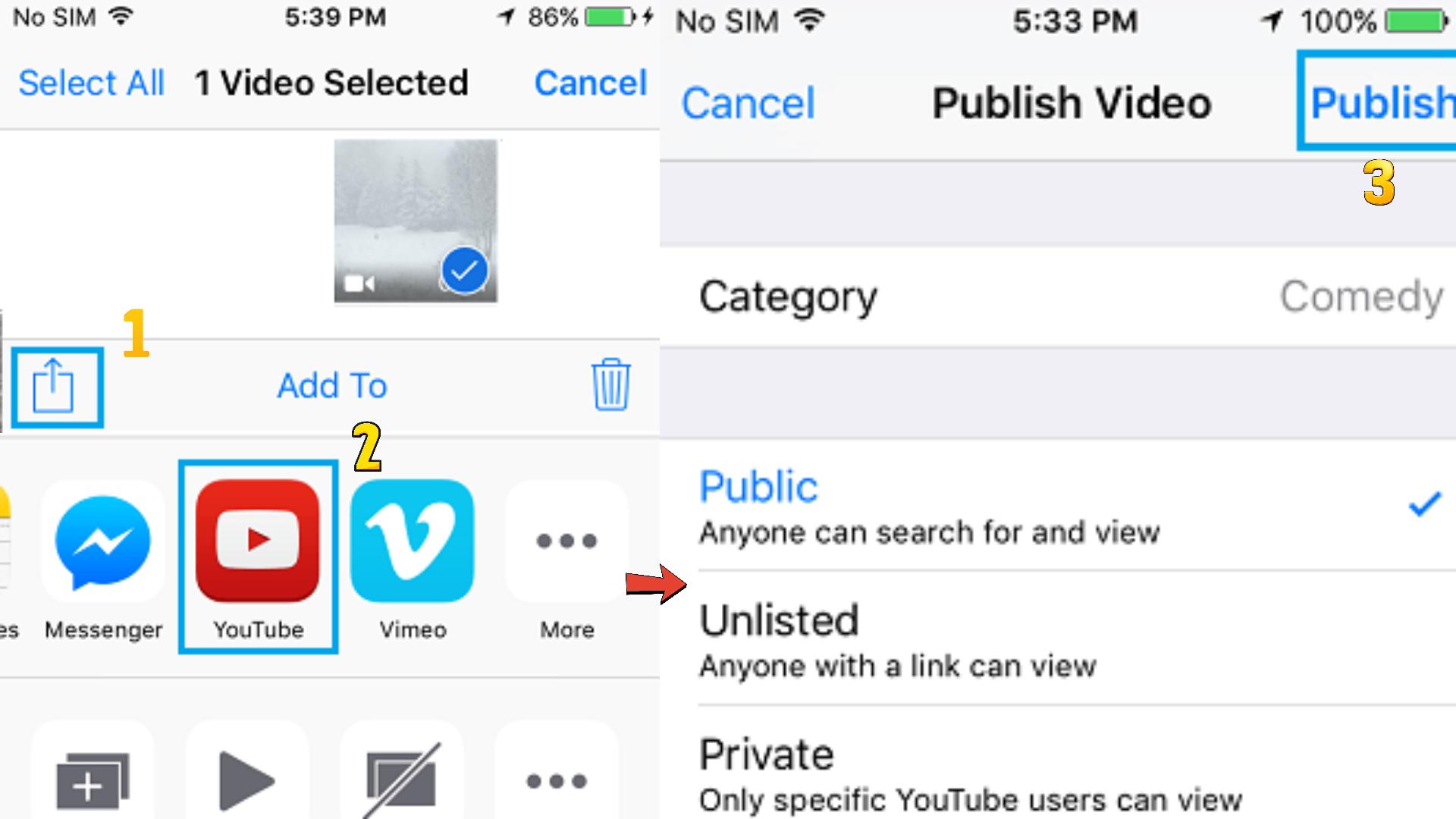 upload youtube video from iphone using Photo app - publish