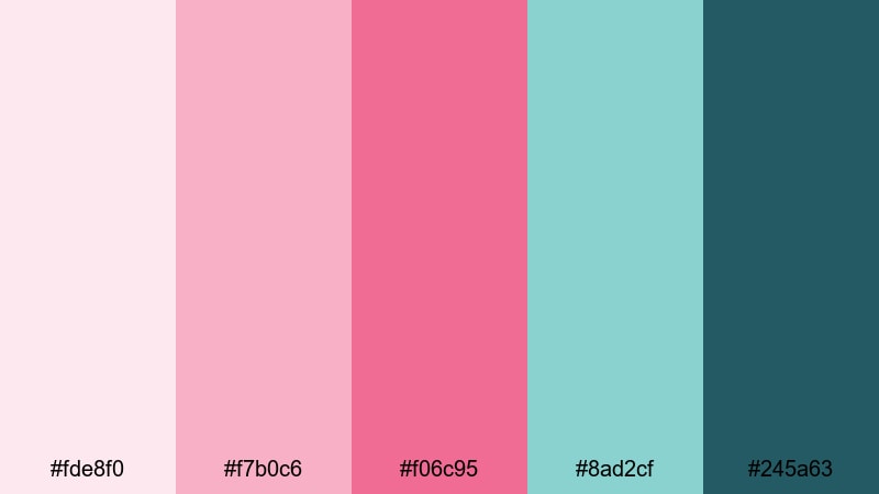 urban aqua blush pink teal color palette with hex codes