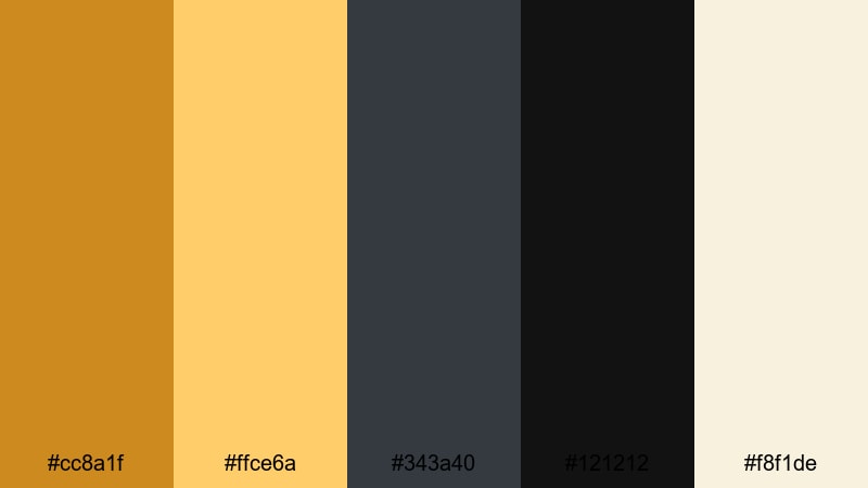 urban brass title card orange gold color palette with hex codes