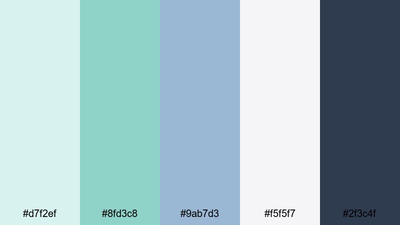 urban coastal calm pastel blue green color palette with hex codes