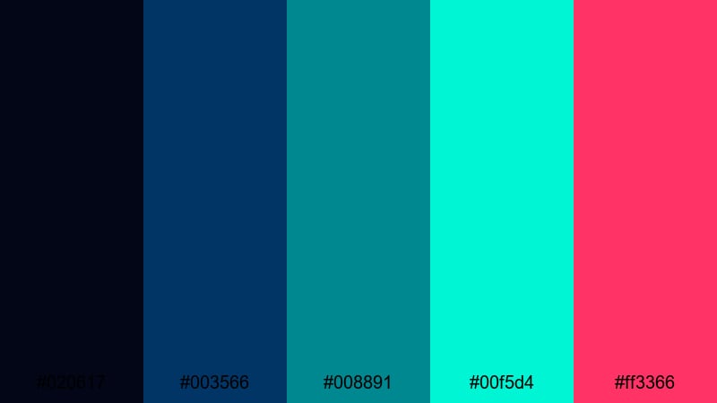urban cyber night blue green red color palette with hex codes