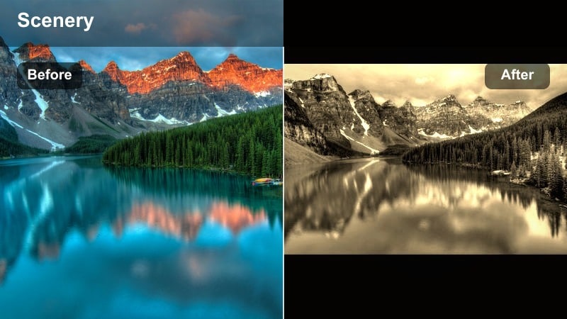 Film-style vibrant landscape filter on mountain valley video