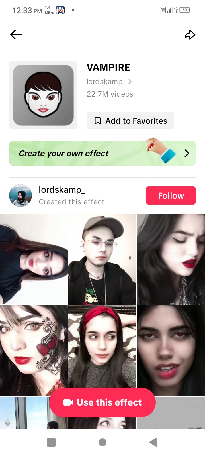 search vampire effect on tiktok