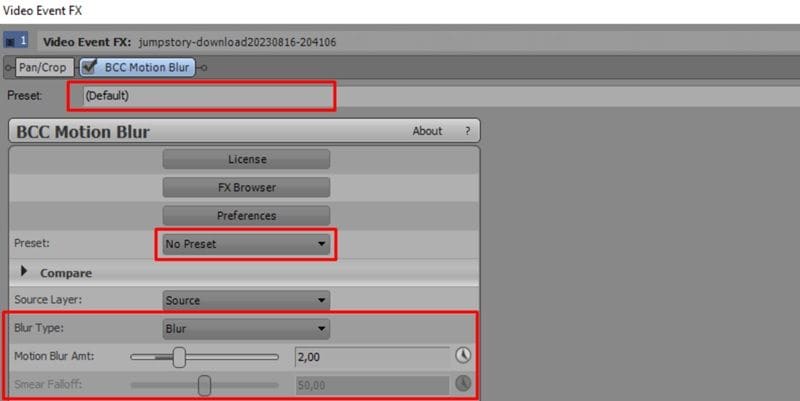 adjust the blur settings