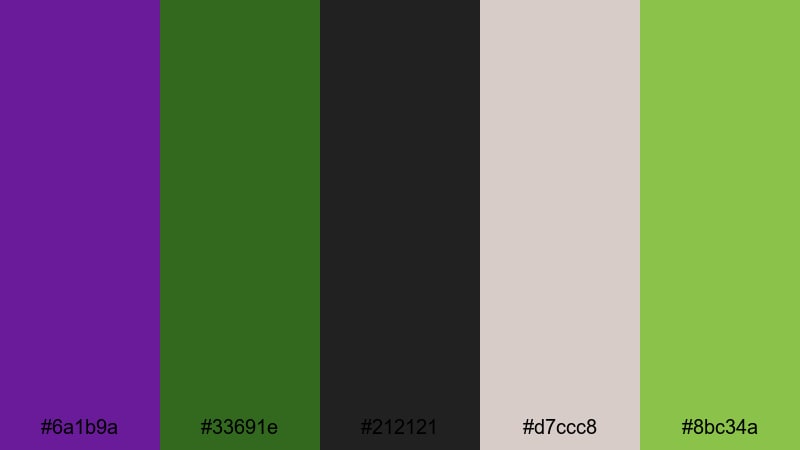 velvet moss noir purple green color palette with hex codes