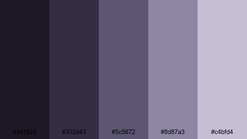 velvet night alley purple gray color palette with hex codes