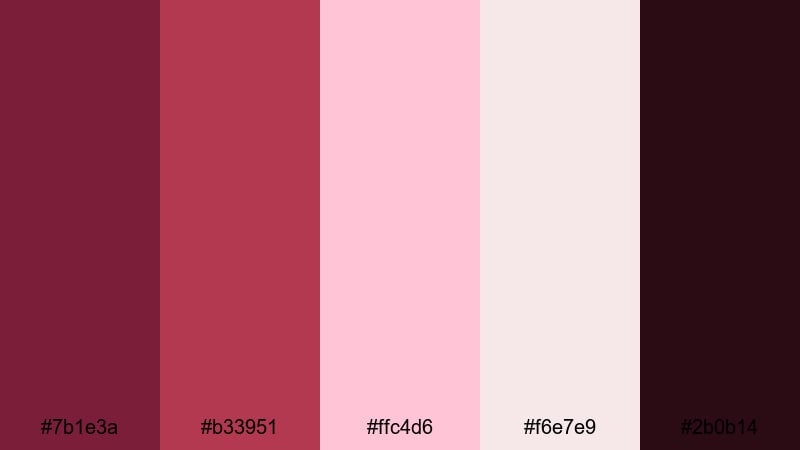 velvet rose evening maroon red color palette with hex codes