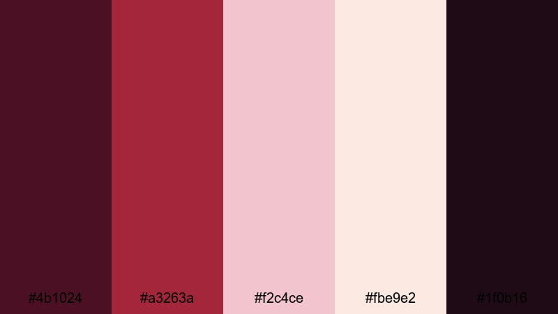 velvet rose evening wine red color palette with hex codes