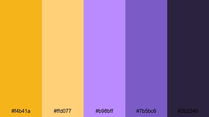 velvet saffron nights yellow purple color palette with hex codes
