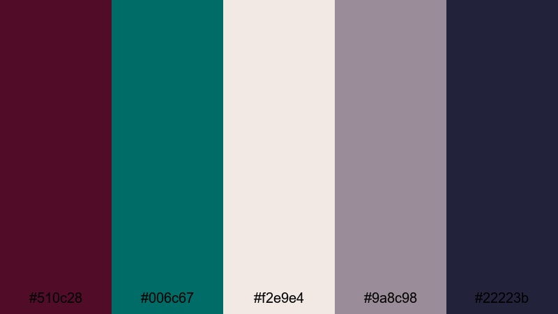 velvet smoke alley burgundy teal color palette with hex codes