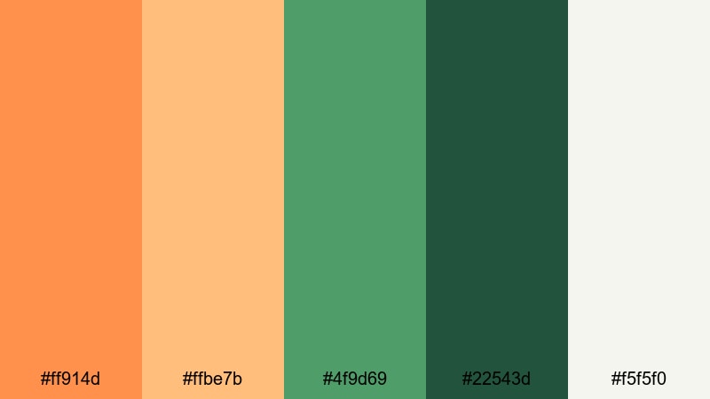 verdant ember minimal orange green color palette with hex codes