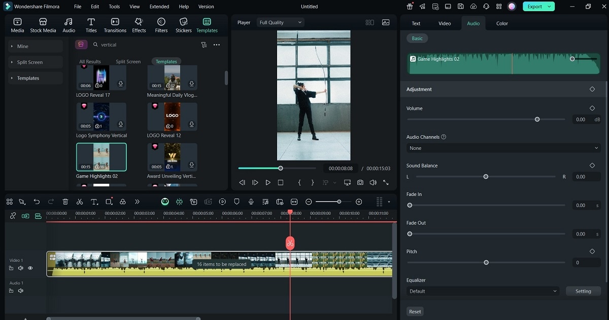 editing the vertical video template