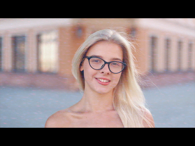 smiling girl with vhs effect