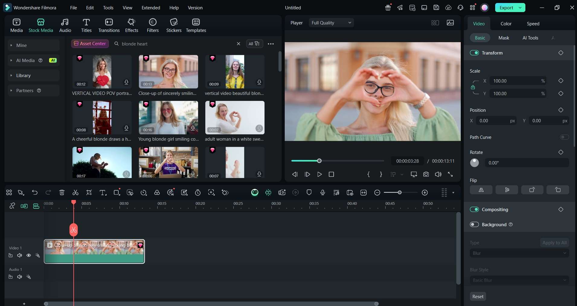 filmora editing interface