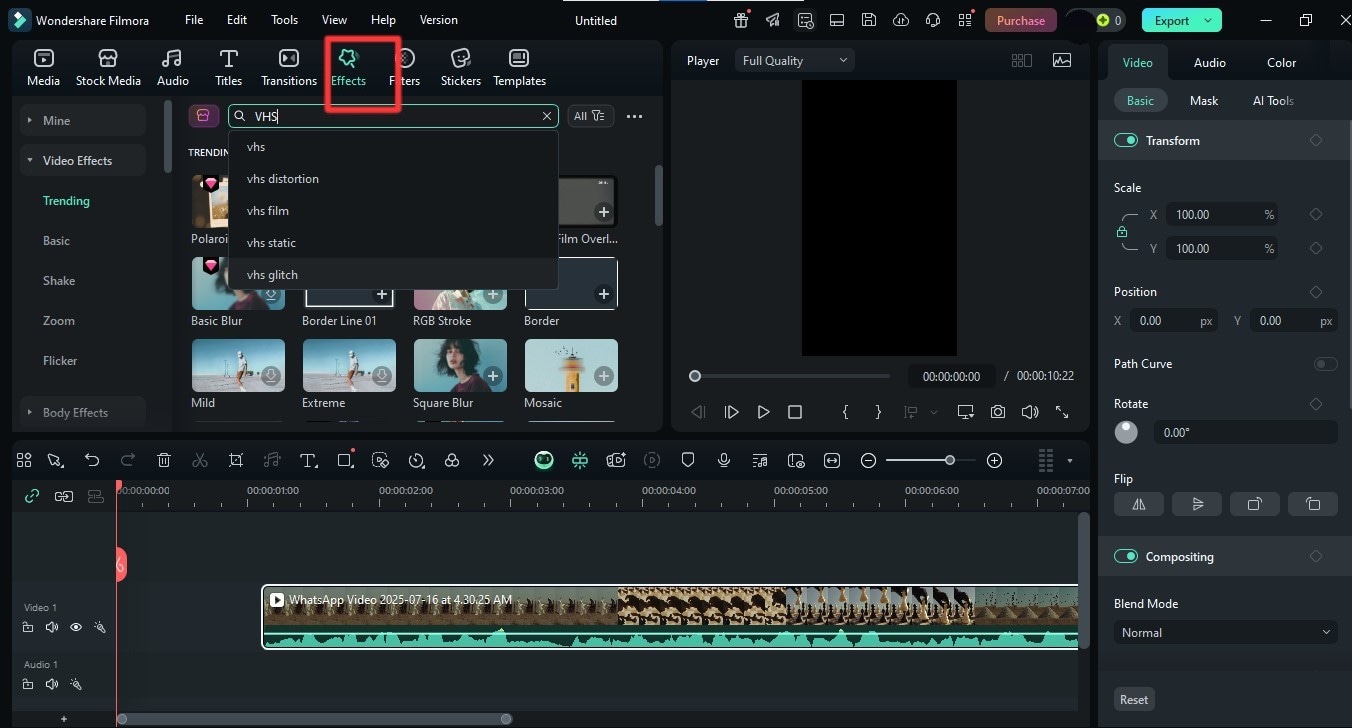 rechercher glitch vhs effet