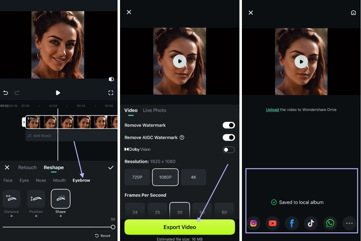 exportar e salvar vídeo