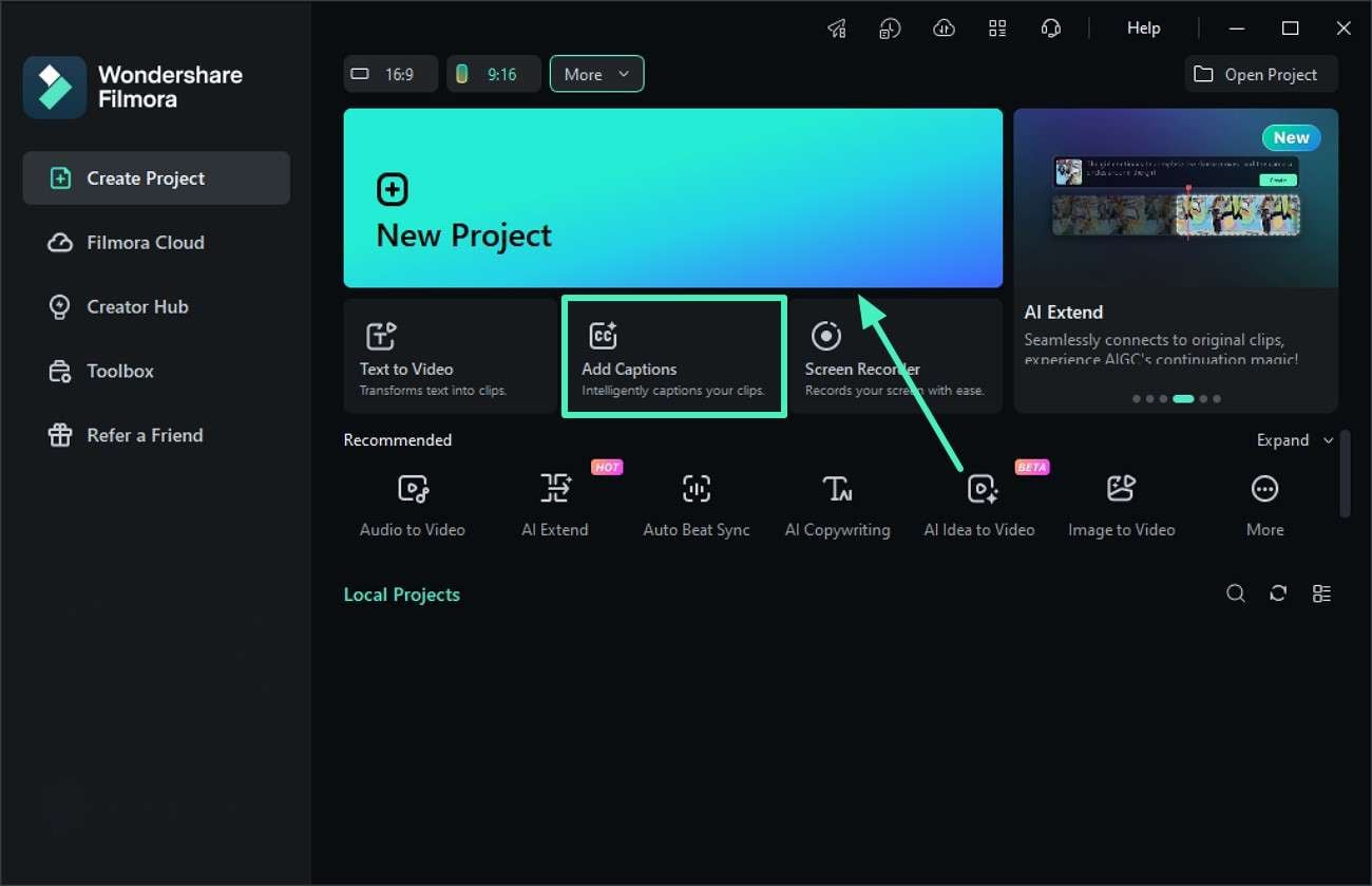 choose add captions from homepage