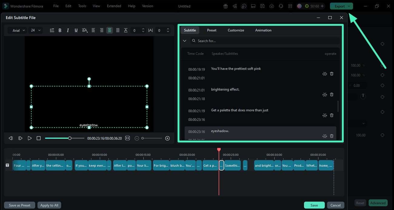 customize caption and save filmora