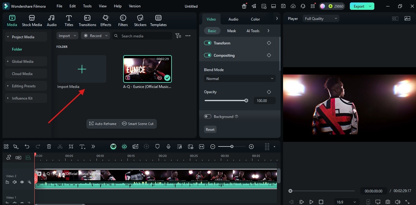 filmora editing dashboard