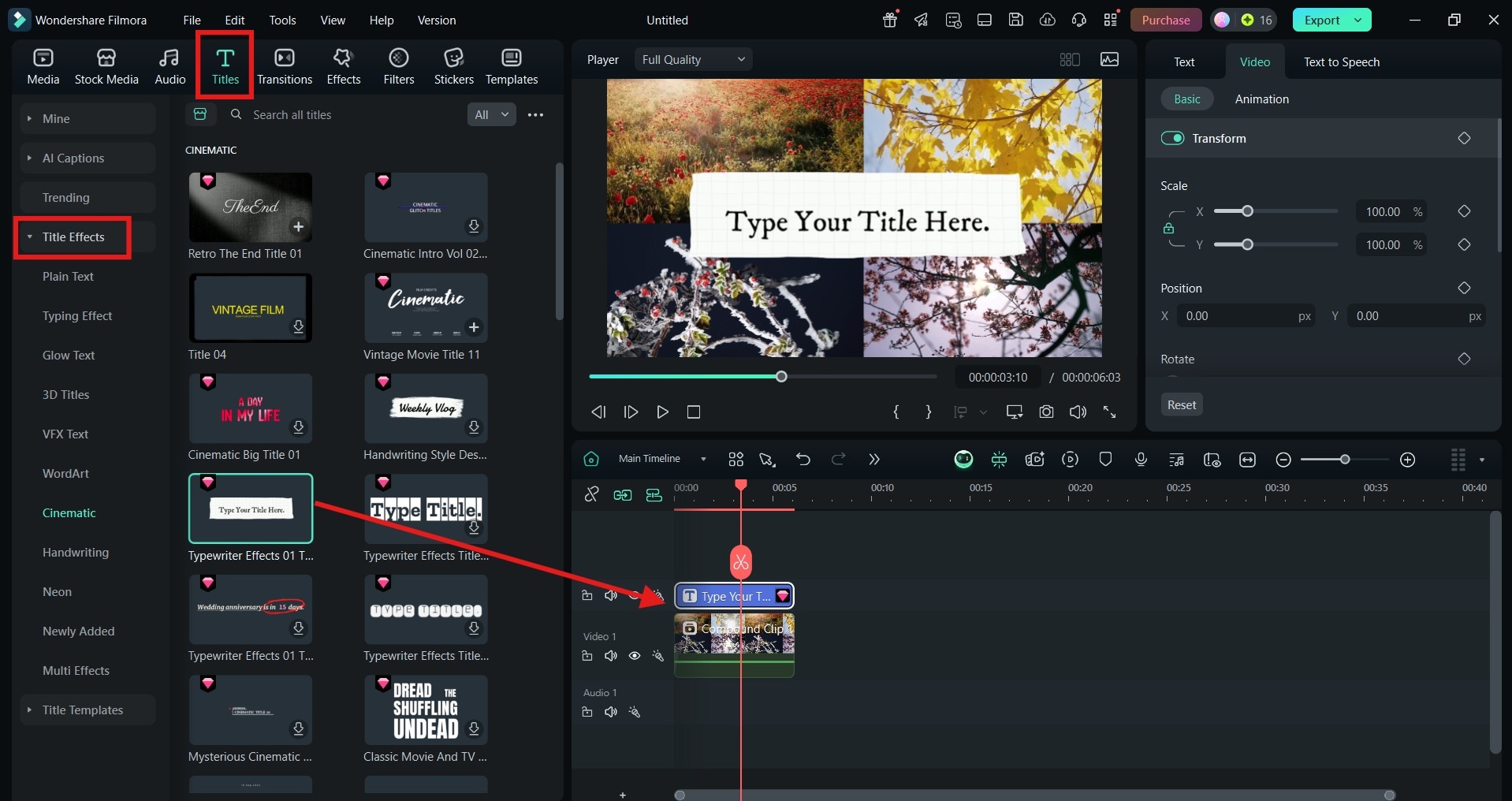 add a title effect in filmora