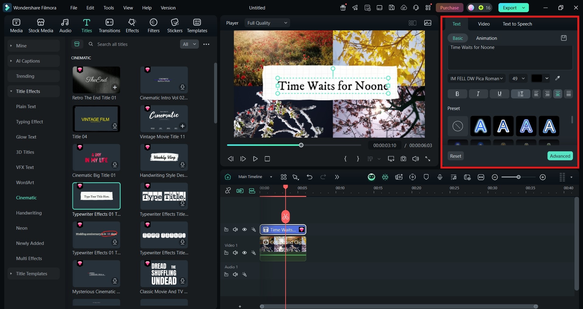 customize a title effect in filmora