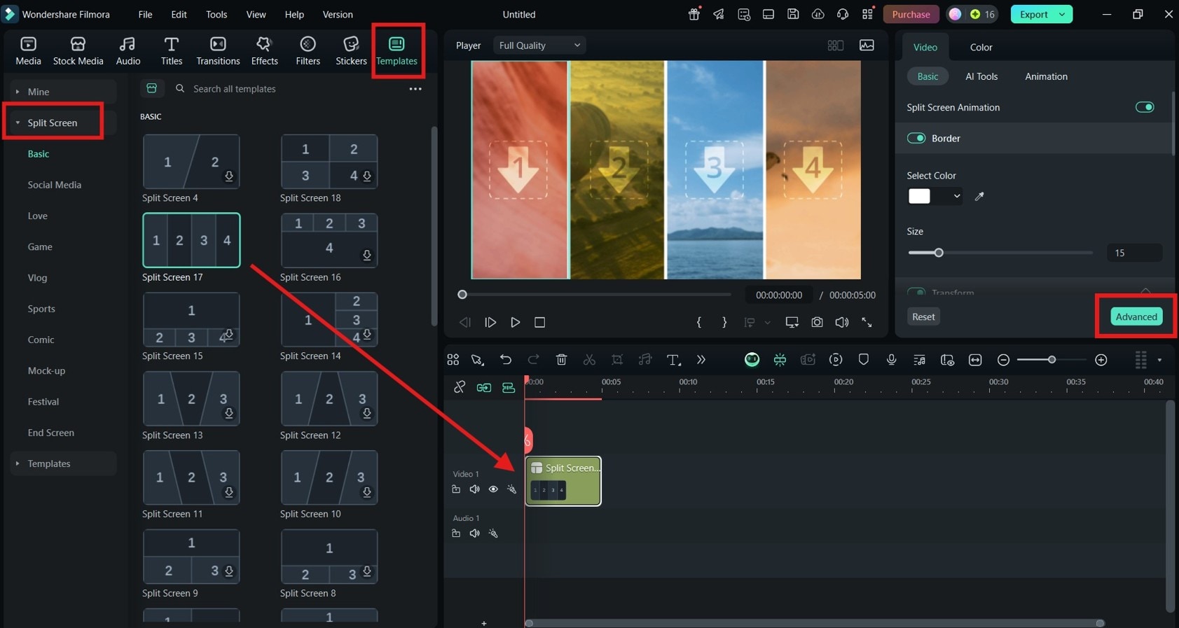 use a filmora video collage template