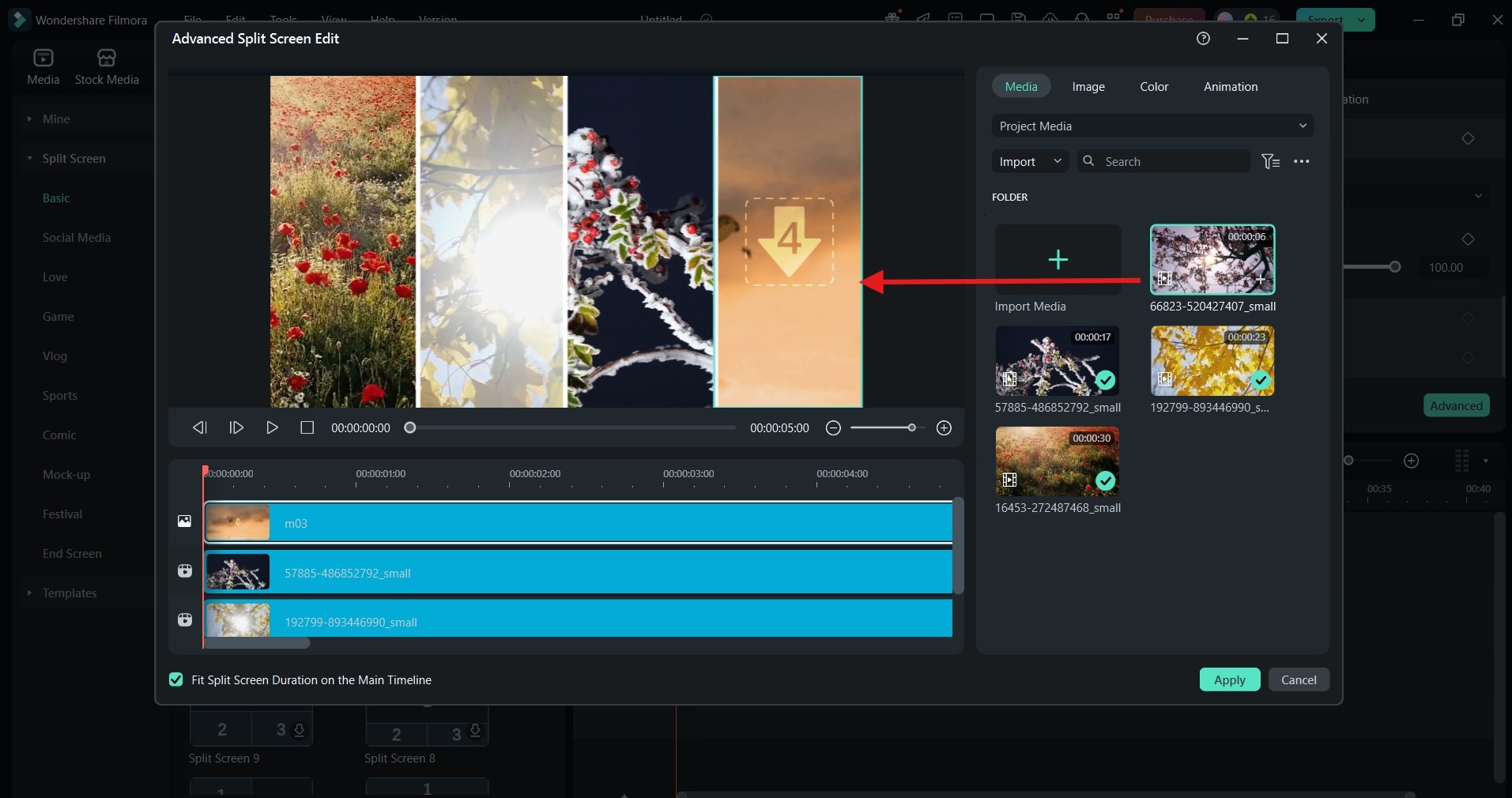 add clips to video collage template