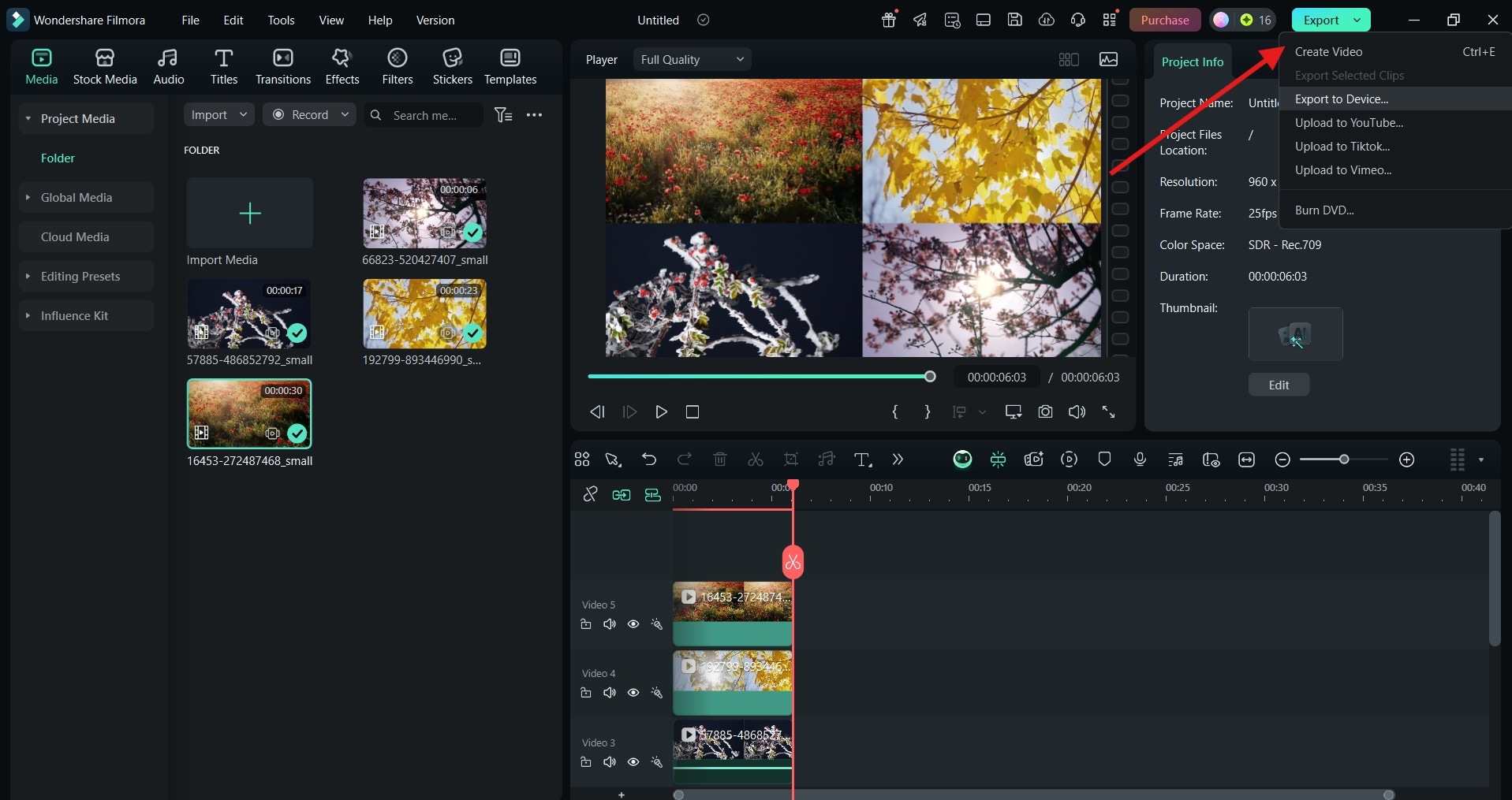 save a video collage in filmora