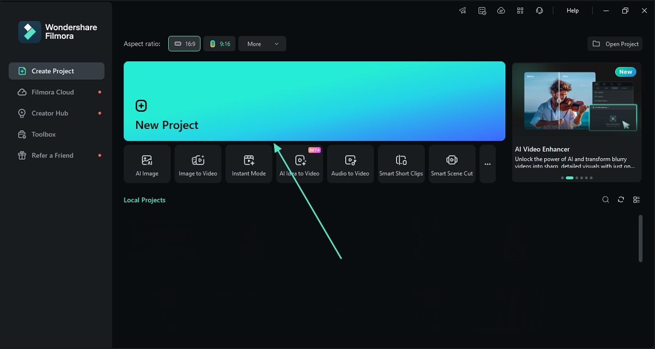 access filmora start new project