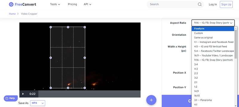adjust video cropping settings