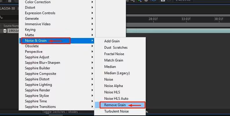 перейдите к инструменту шумоподавления after effect