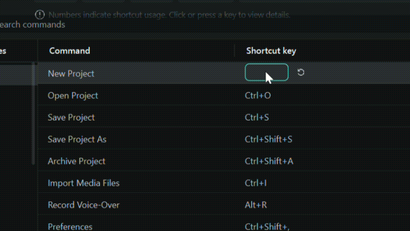 change the shortcut key