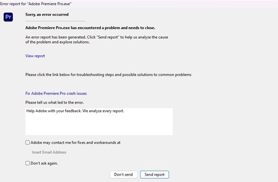premiere pro crashes and error