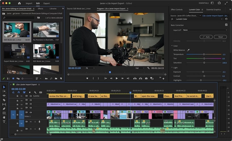 premiere pro editing interface