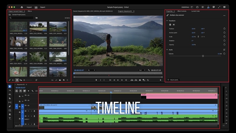 premiere pro panels and frames