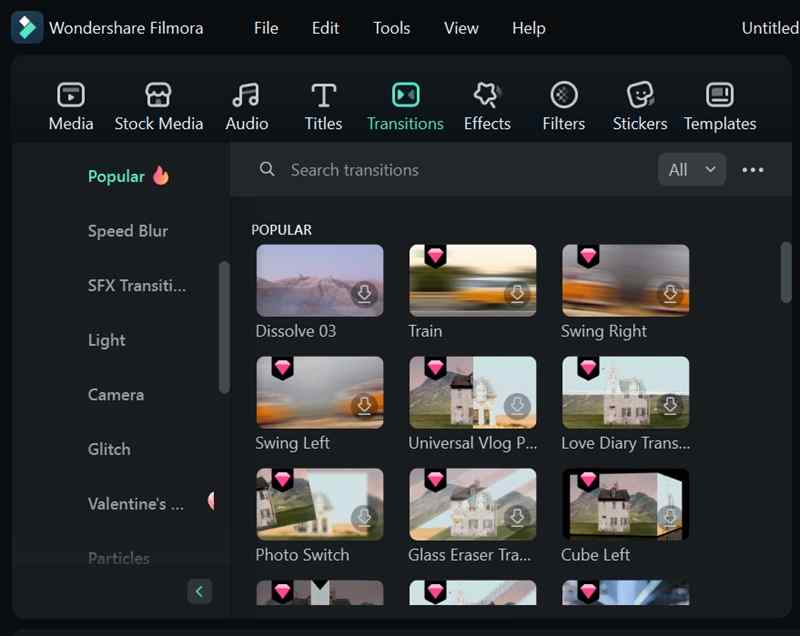 popular transitions in filmora