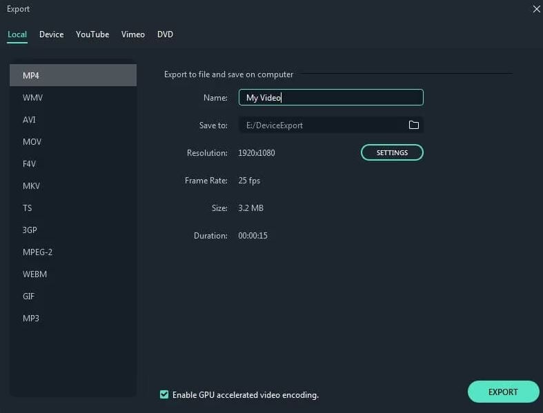 filmora video export