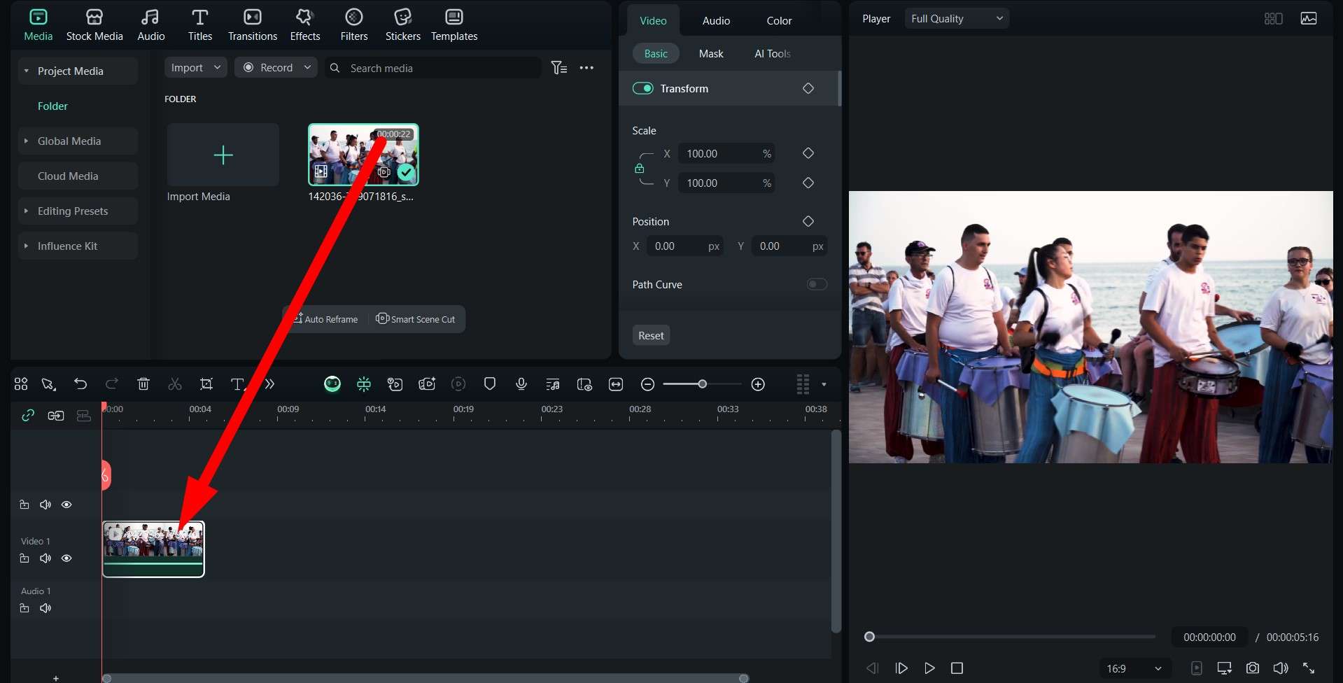 drag media files to timeline filmora