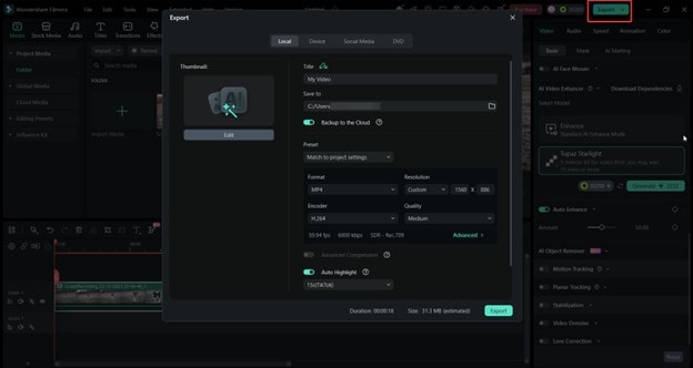 filmora export media