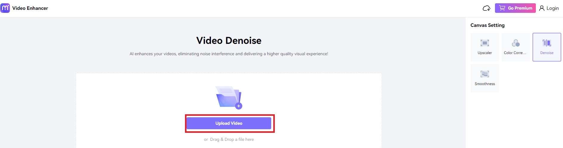 uploading a video to online free grain remover media.io