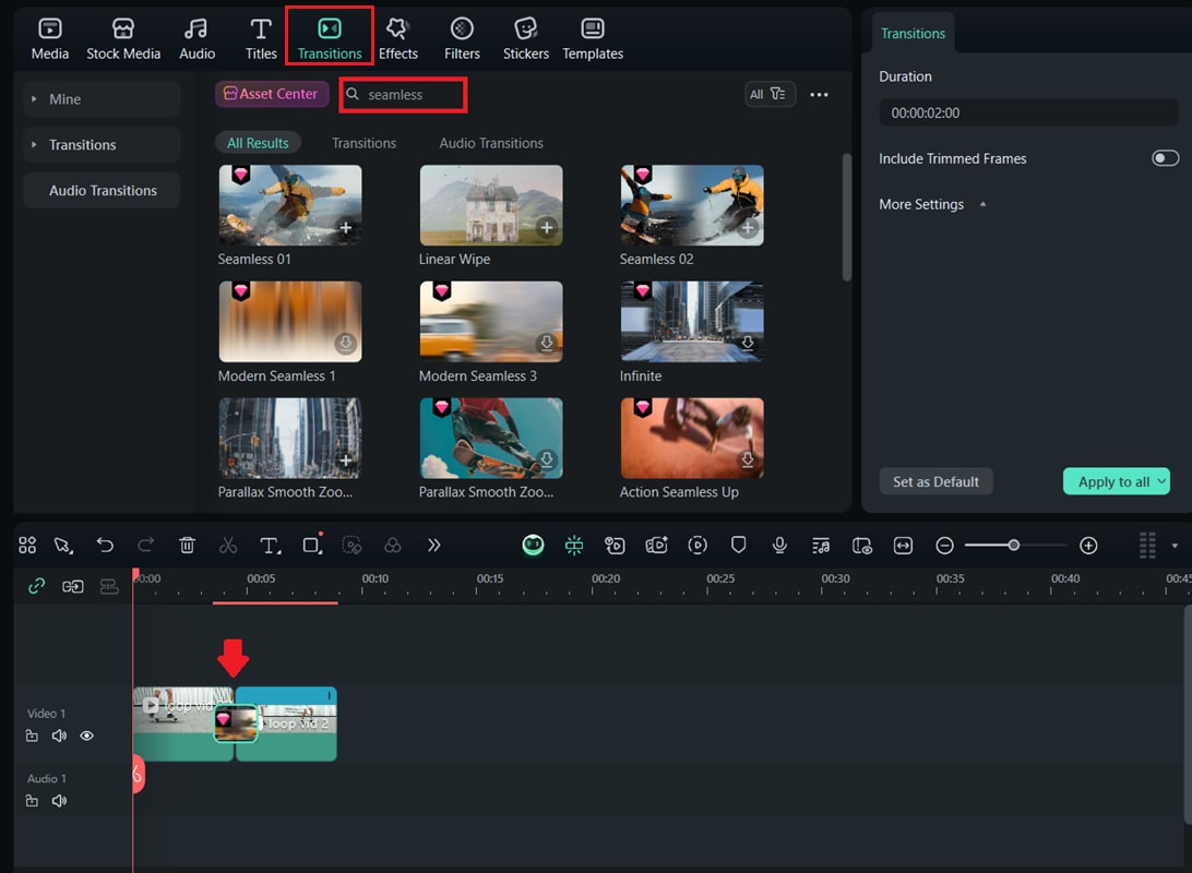 select and drag the transition