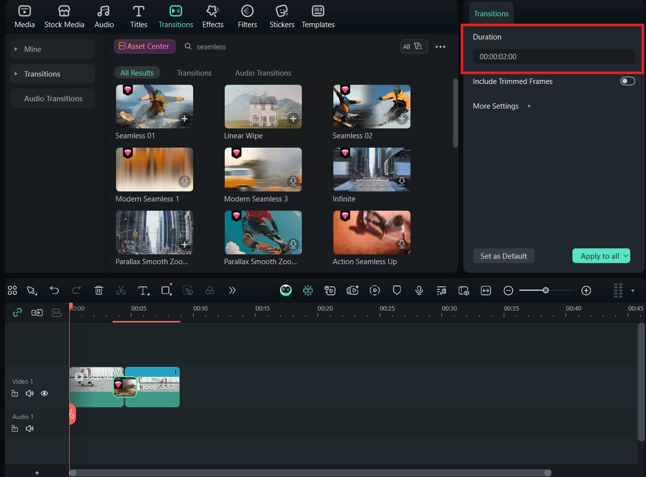 set the transition duration