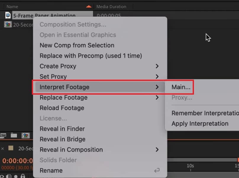 interpret footage after effects