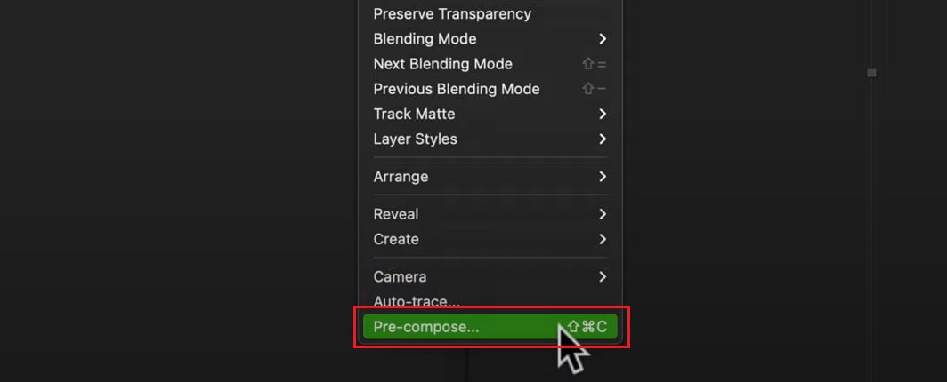 precompose option after effects