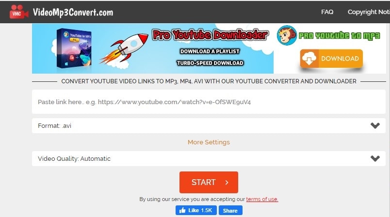 interfaz de conversión de formato de video de youtube