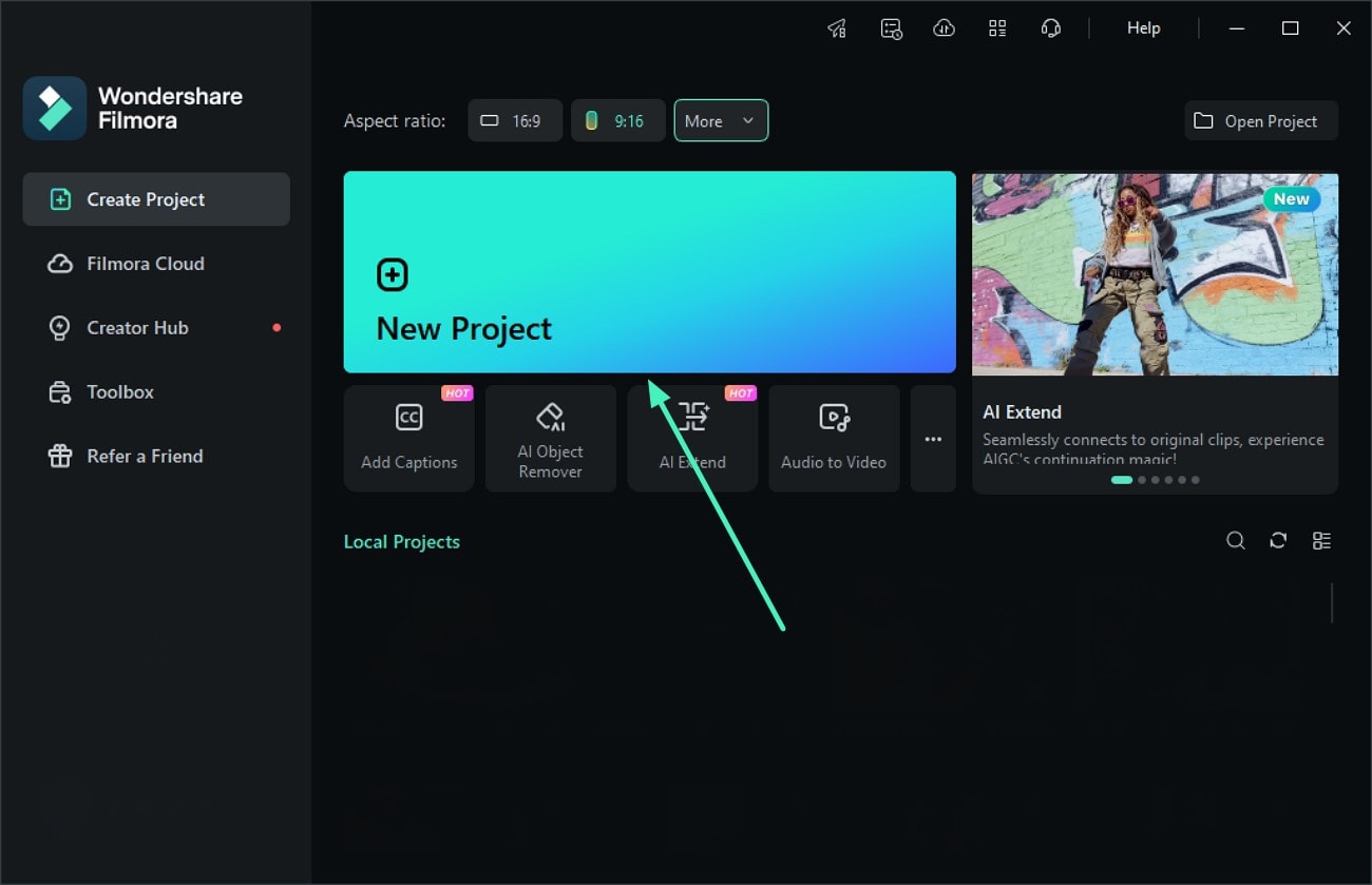 create new filmora project