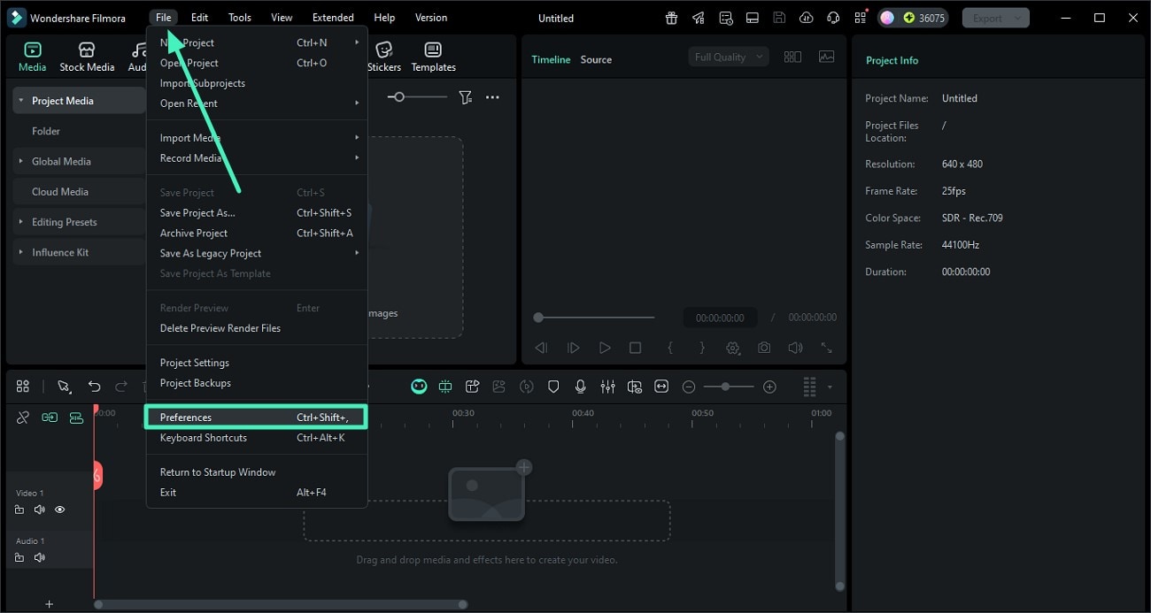 click file choose preferences