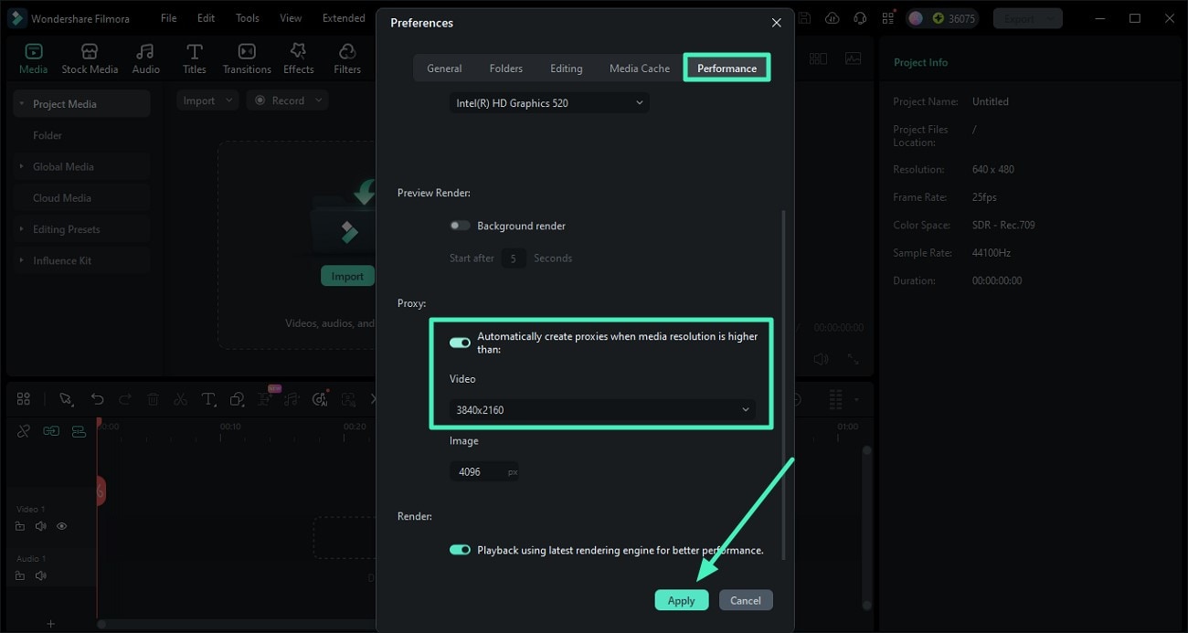 turn on proxy video filmora